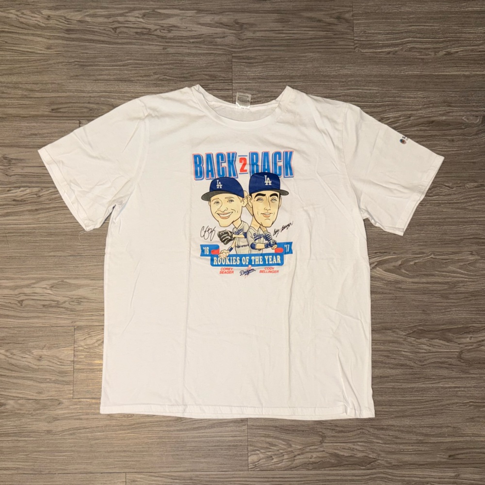 LA Dodgers Back 2 Back Corey Seager Cody Bellinger Rookie of The Year Shirt XL